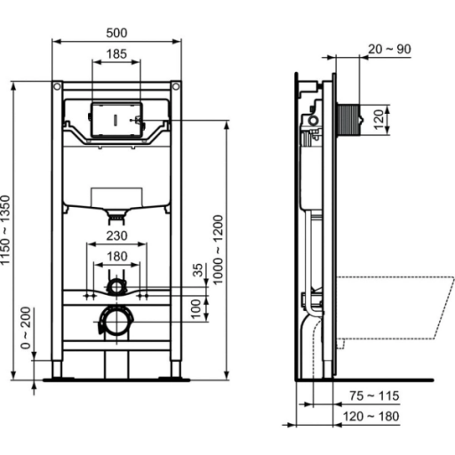 Комплект инсталляции с подвесным унитазом IDEAL STANDARD Prosys Tesi с сиденьем и кнопкой R029901 Комплект инсталляции с подвесным унитазом IDEAL STANDARD Prosys Tesi с сиденьем и кнопкой R029901